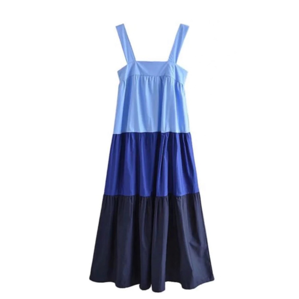 Moon River Tiered Blue Dress in Small